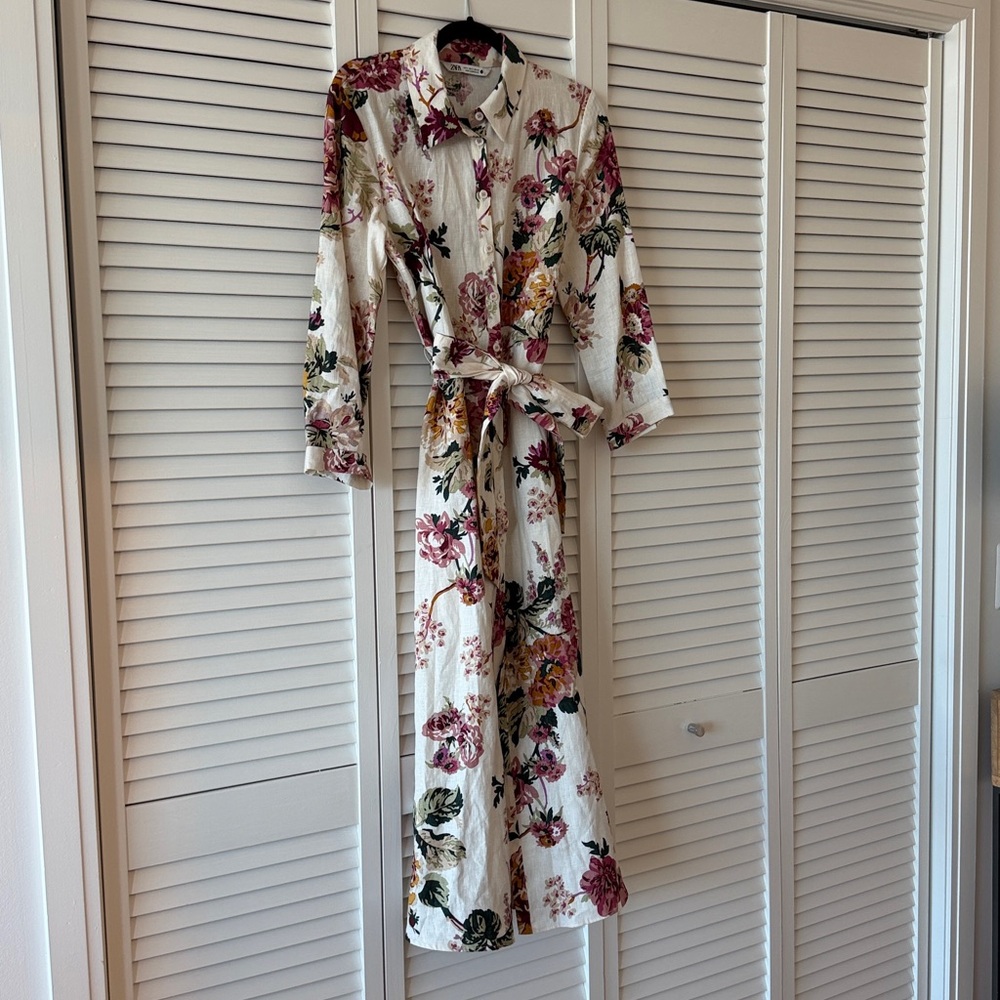 Zara Linen Floral Dress